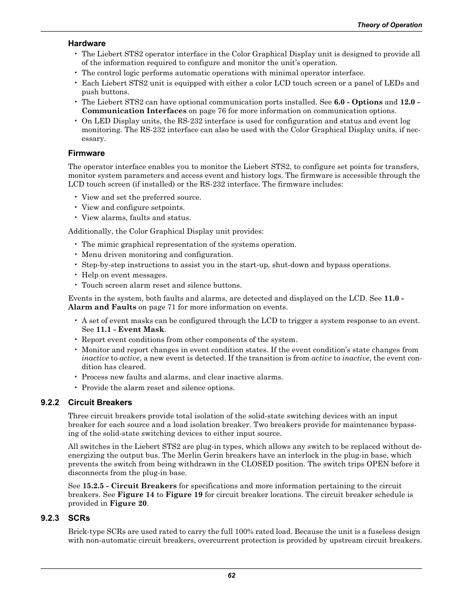 Hardware, Firmware, 2 circuit breakers | 3 scrs, Circuit breakers, Scrs | Emerson Liebert Static Transfer Switch User Manual | Page 70 / 152