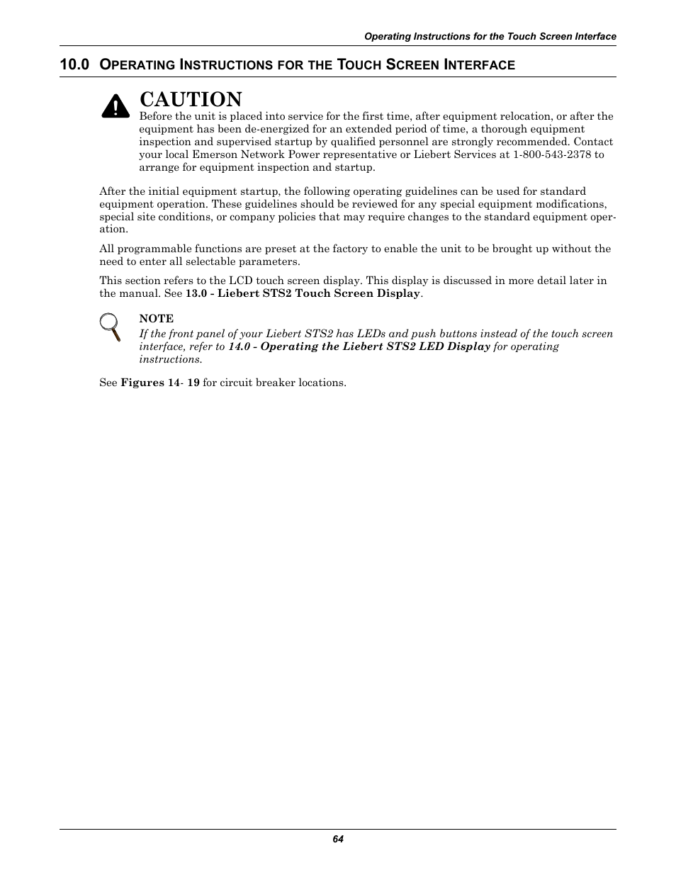 Perating, Nstructions, Ouch | Creen, Nterface, Caution | Emerson Liebert Static Transfer Switch User Manual | Page 72 / 152