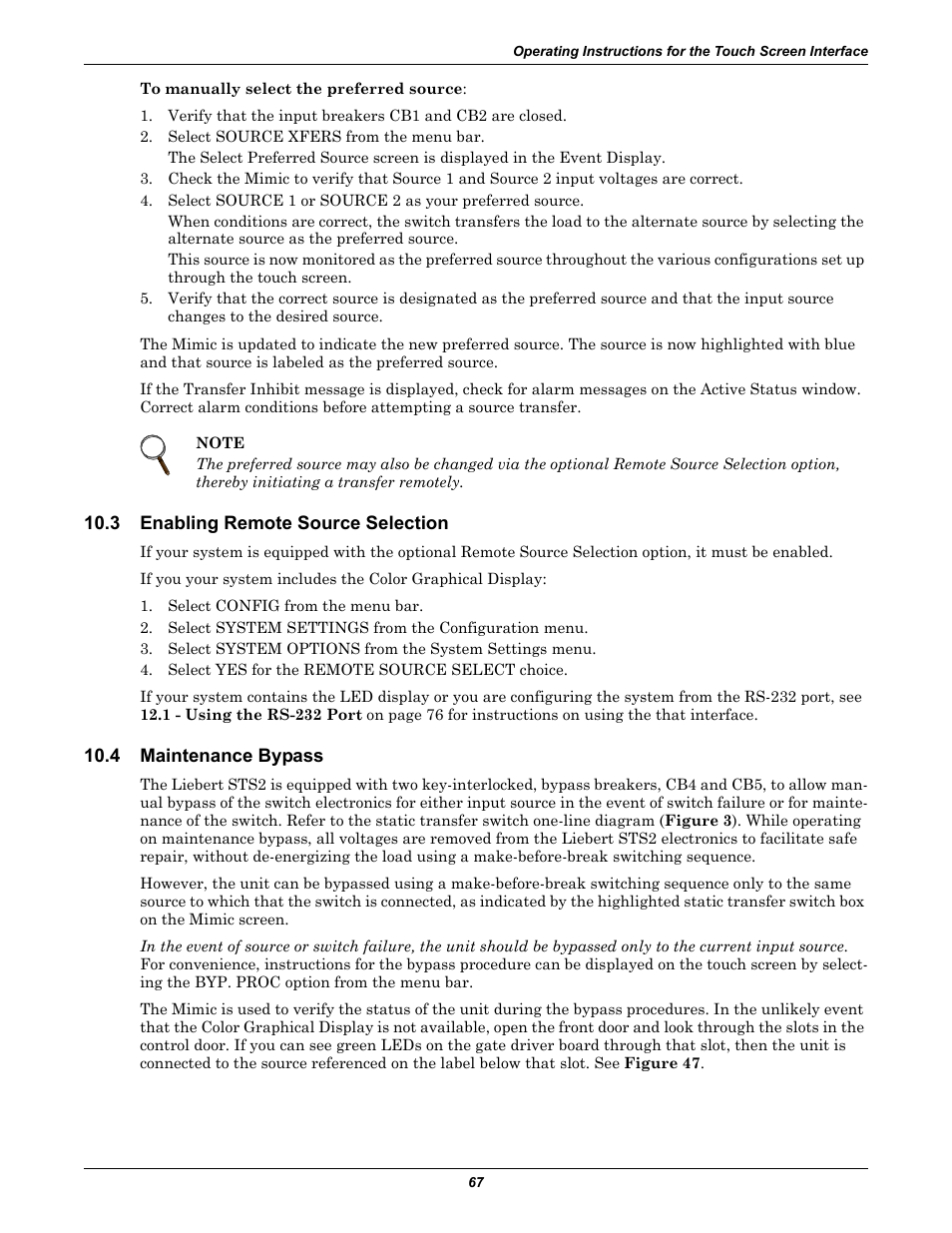 3 enabling remote source selection, 4 maintenance bypass, Enabling remote source selection | Maintenance bypass, 3 - enabling remote source selection | Emerson Liebert Static Transfer Switch User Manual | Page 75 / 152