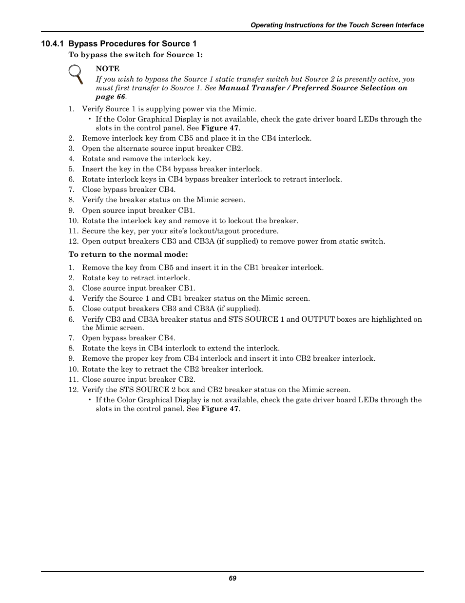 1 bypass procedures for source 1 | Emerson Liebert Static Transfer Switch User Manual | Page 77 / 152