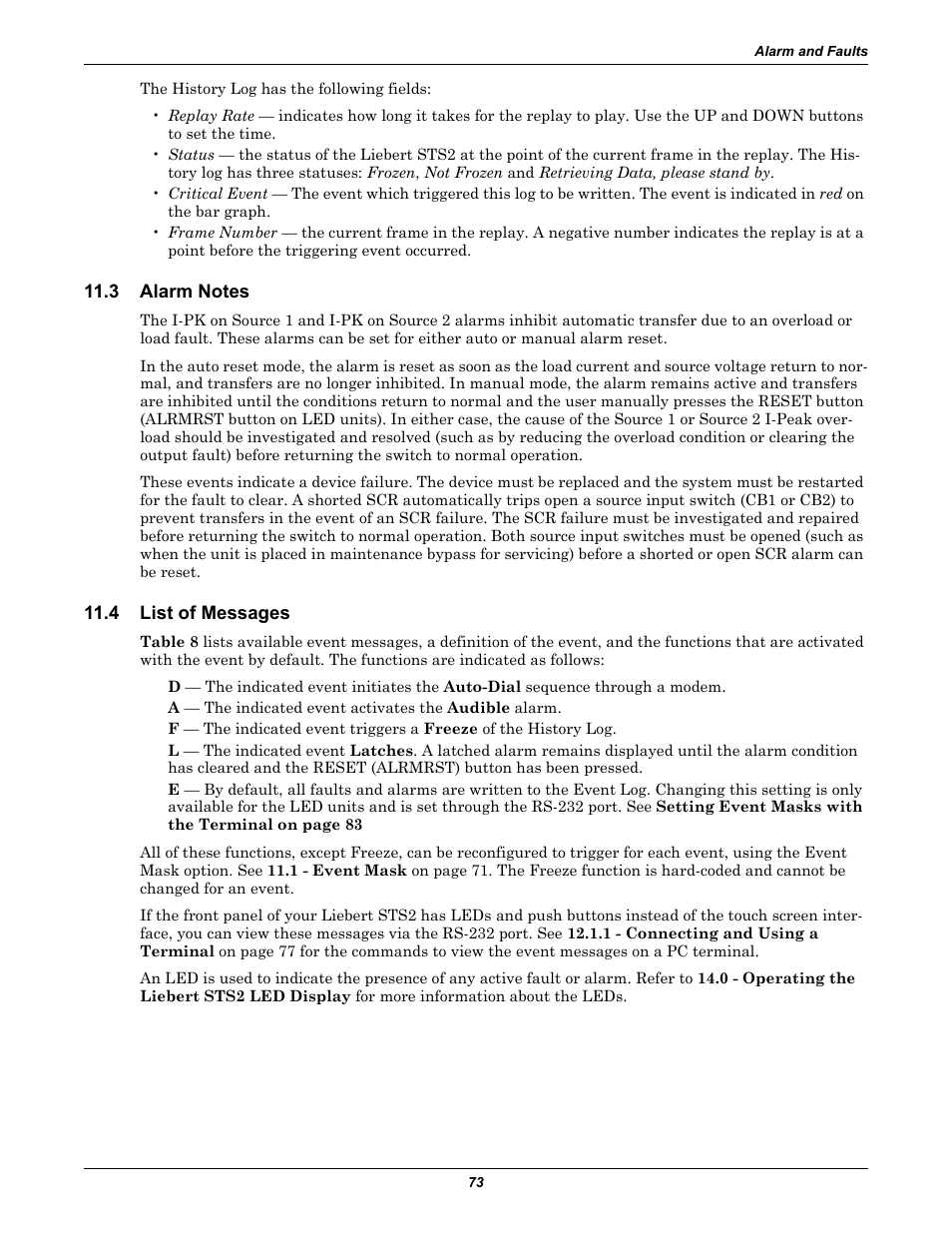 3 alarm notes, 4 list of messages, Alarm notes | List of messages | Emerson Liebert Static Transfer Switch User Manual | Page 81 / 152