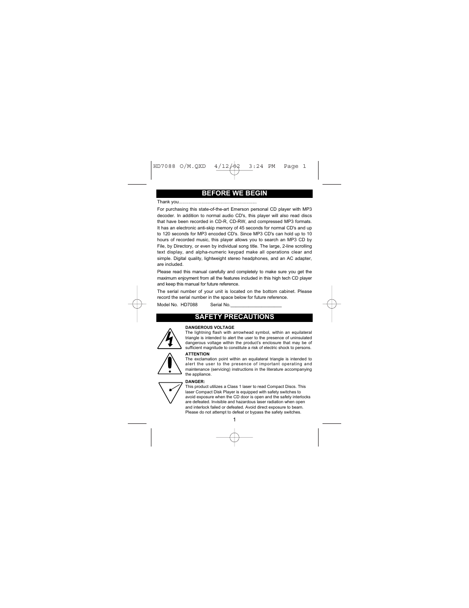 Emerson Radio HD7088 User Manual | Page 2 / 26