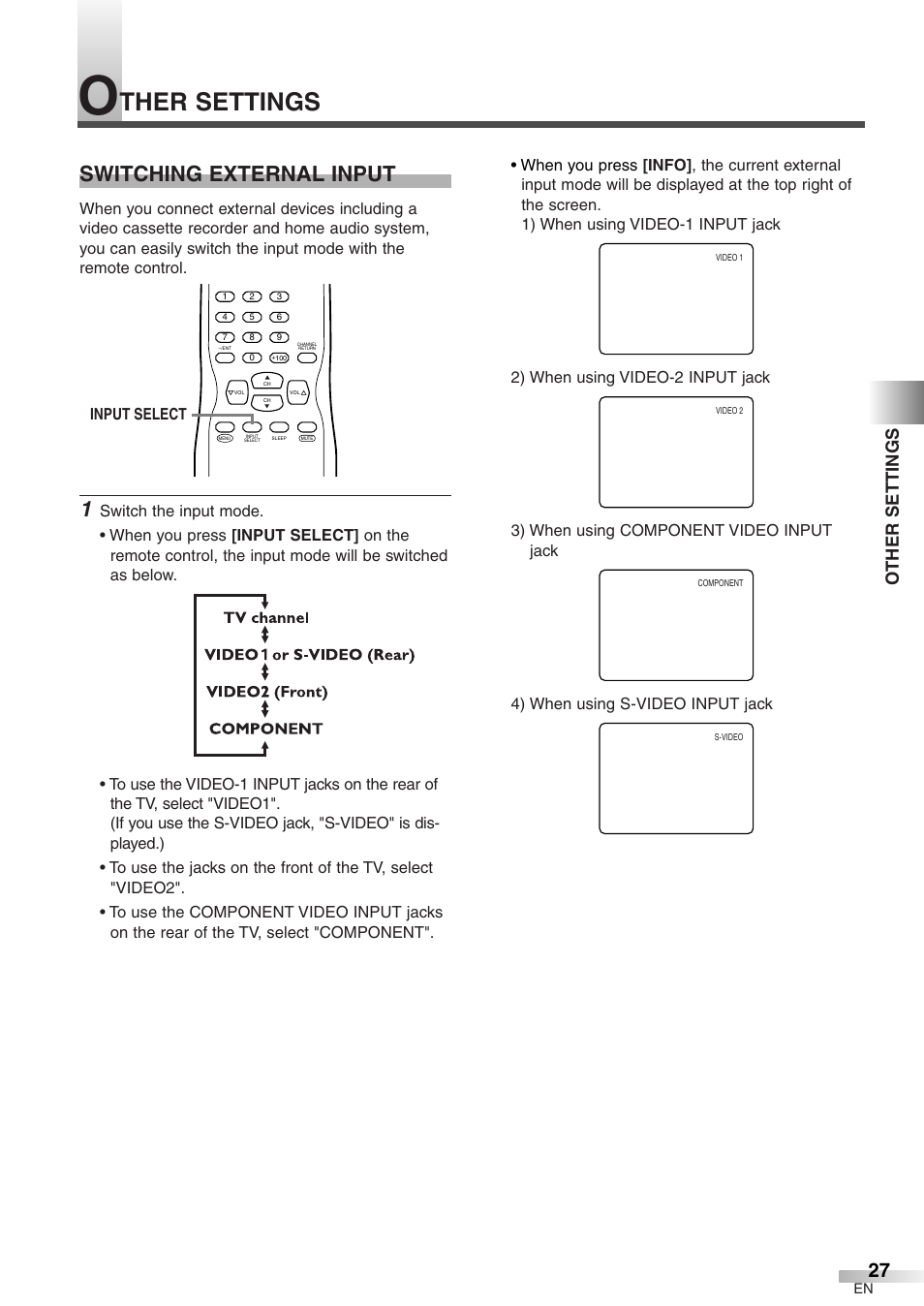 Ther settings, Switching external input, Other settings | Emerson EWFG2705 User Manual | Page 27 / 76