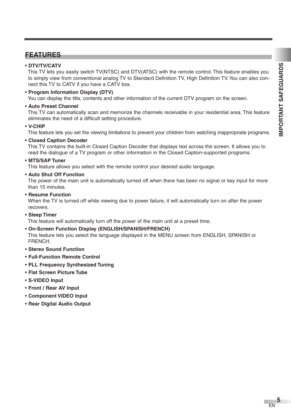 Features | Emerson EWFG2705 User Manual | Page 5 / 76