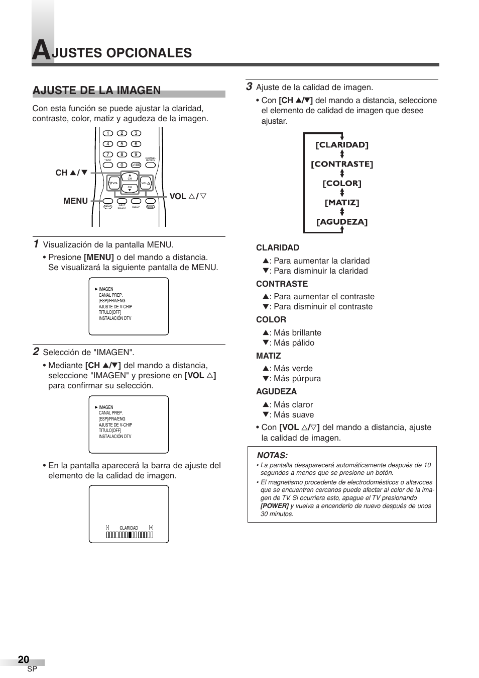 Justes opcionales, Ajuste de la imagen | Emerson EWFG2705 User Manual | Page 58 / 76