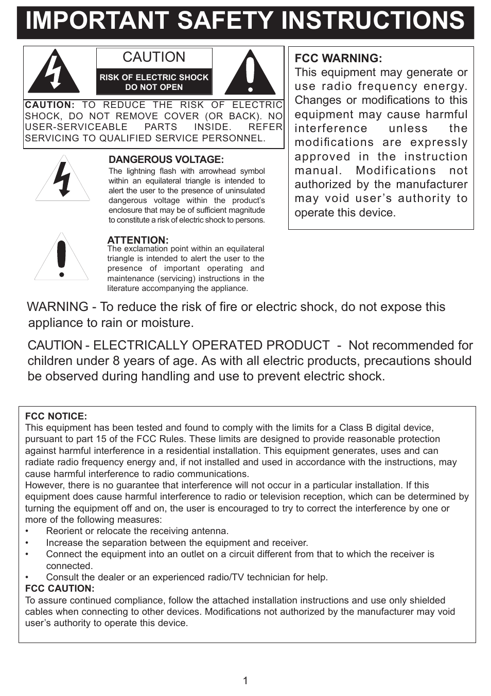 Important safety instructions, Caution | Emerson SB816 User Manual | Page 2 / 16