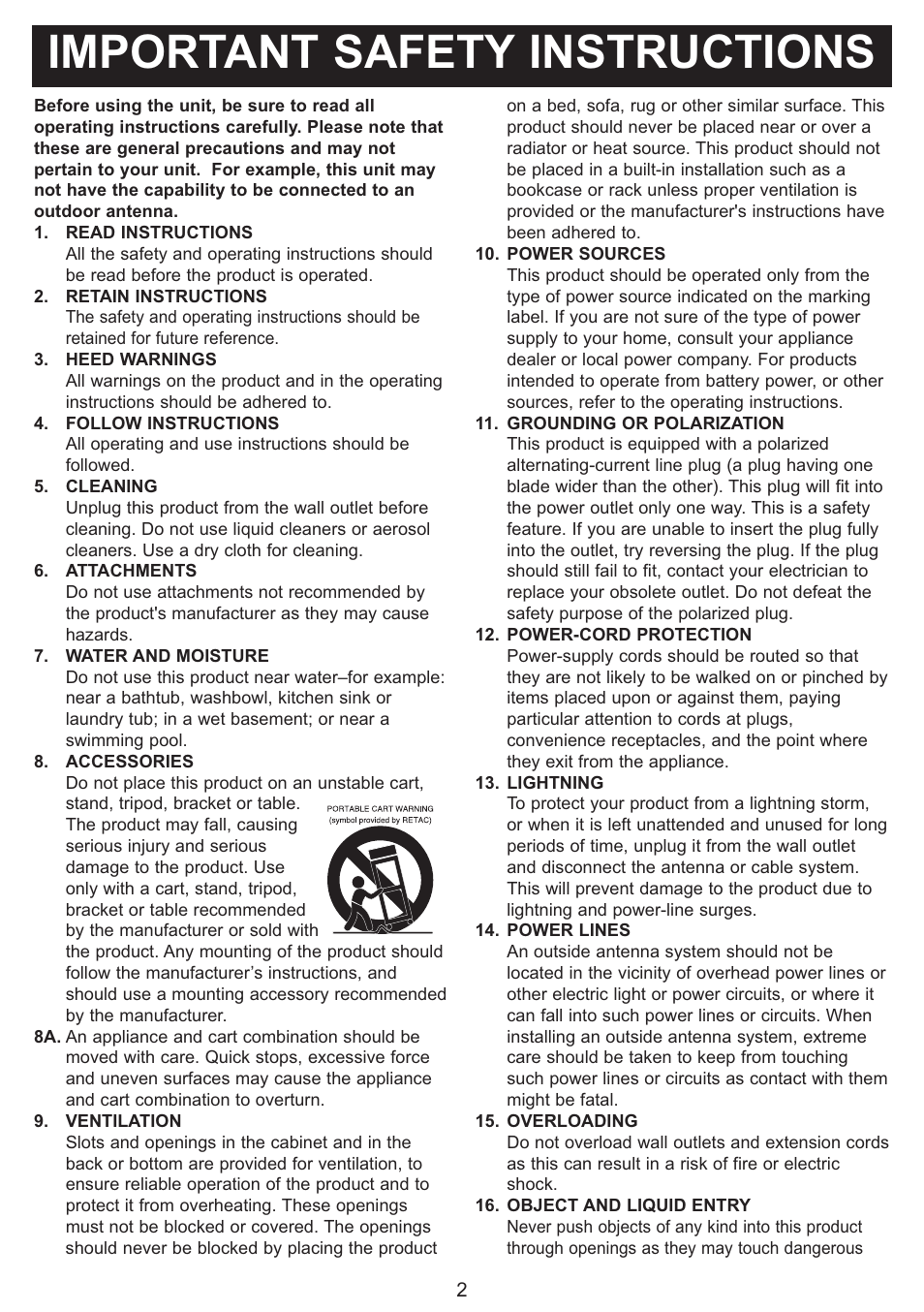 Important safety instructions | Emerson SB816 User Manual | Page 3 / 16