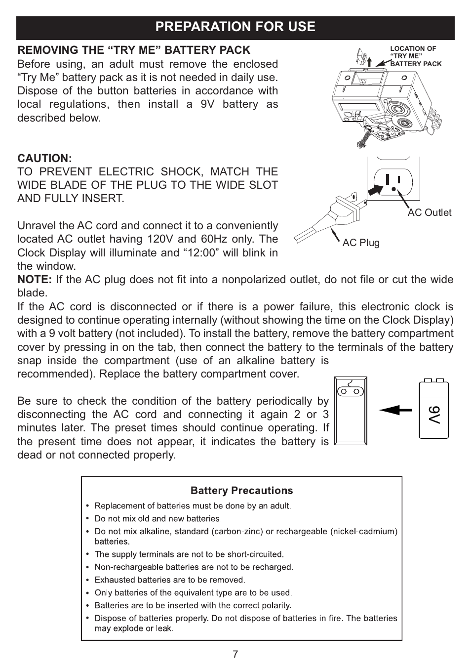 Ac plug ac outlet, Preparation for use | Emerson SB816 User Manual | Page 8 / 16