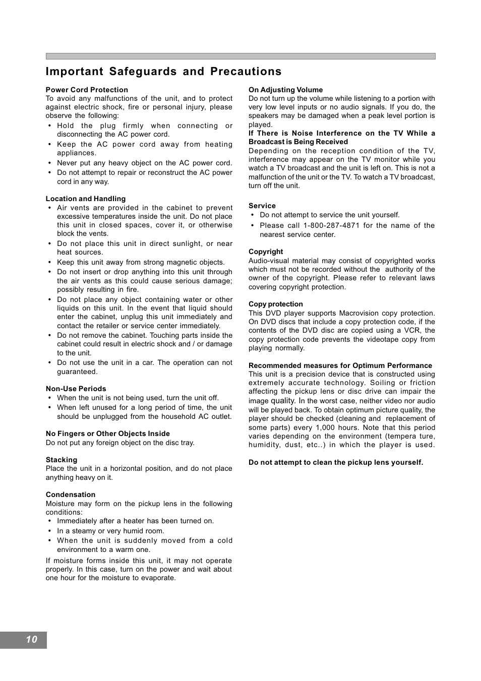 Important safeguards and precautions | Emerson Radio AV101 User Manual | Page 11 / 50