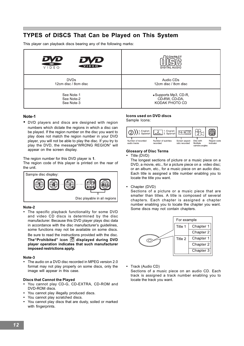 Types of discs that can be played on this system | Emerson Radio AV101 User Manual | Page 13 / 50