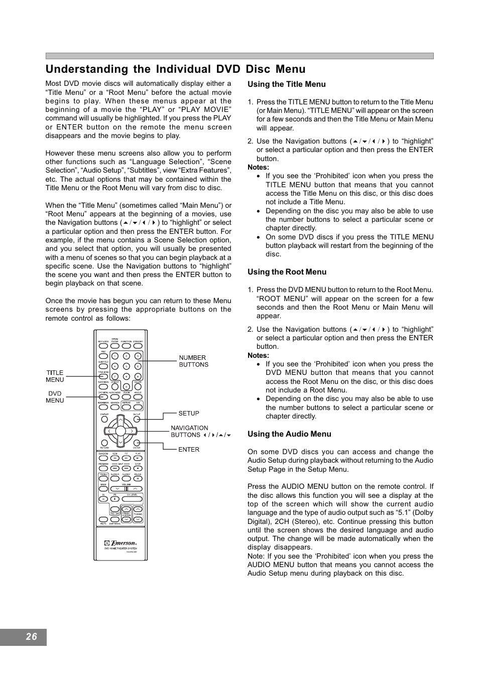 Understanding the individual dvd disc menu | Emerson Radio AV101 User Manual | Page 27 / 50