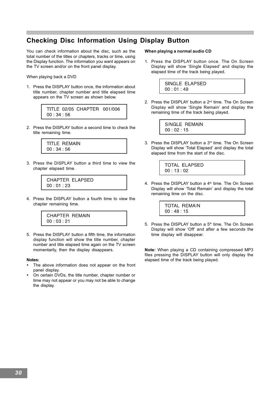 Checking disc information using display button | Emerson Radio AV101 User Manual | Page 31 / 50