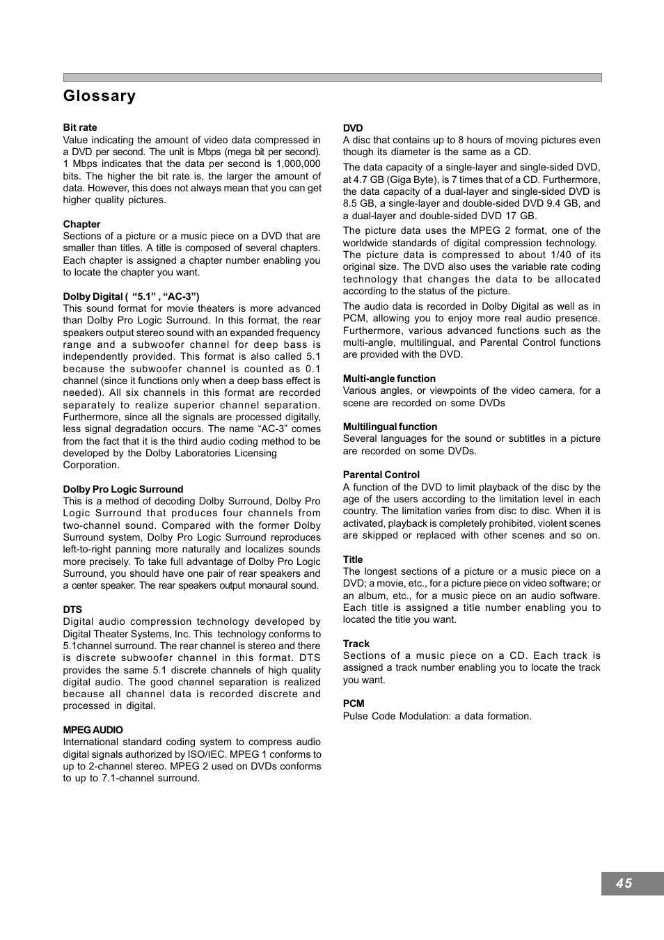 Glossary | Emerson Radio AV101 User Manual | Page 46 / 50