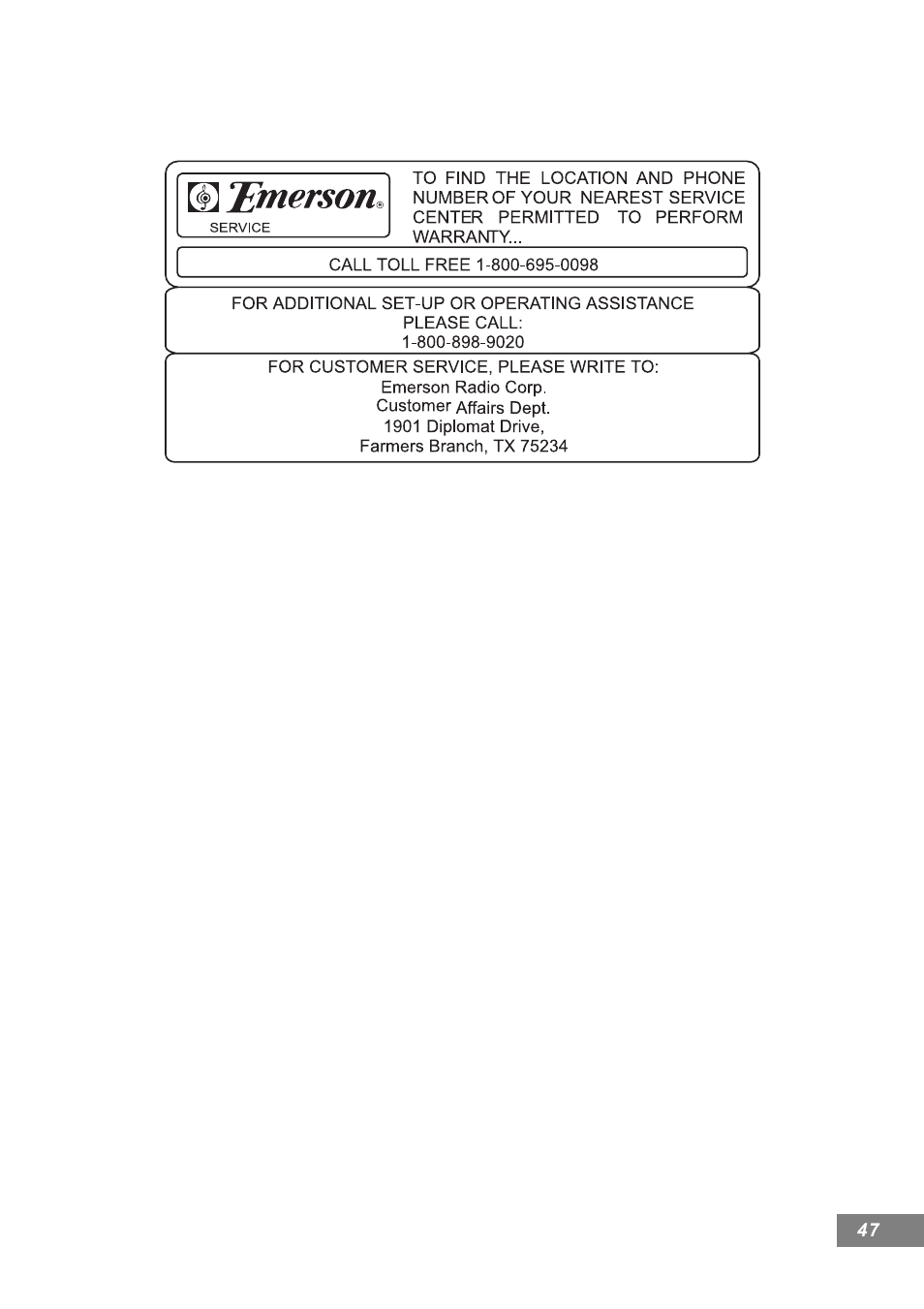 Emerson Radio AV101 User Manual | Page 48 / 50