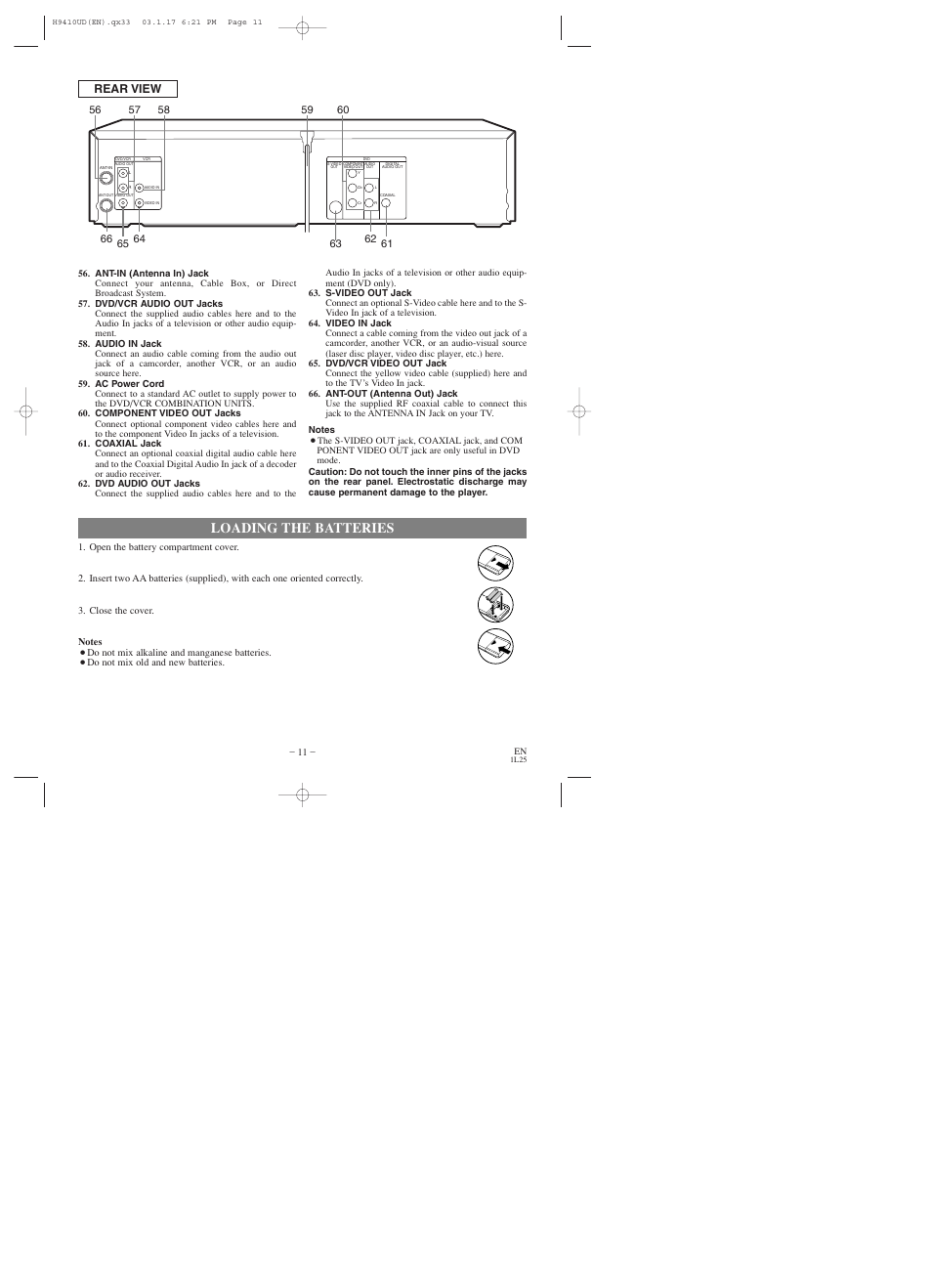 Loading the batteries, Rear view | Emerson EWD2203 User Manual | Page 11 / 44
