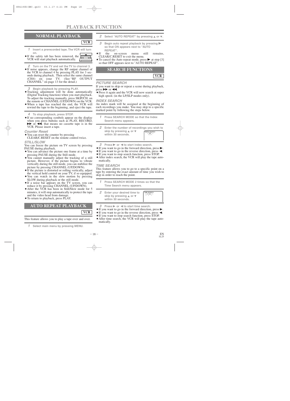 Playback function, Normal playback, Auto repeat playback | Search functions | Emerson EWD2203 User Manual | Page 18 / 44