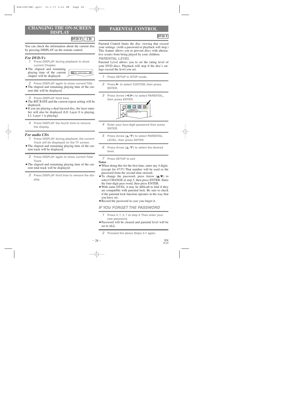 Changing the on-screen display, Parental control | Emerson EWD2203 User Manual | Page 28 / 44