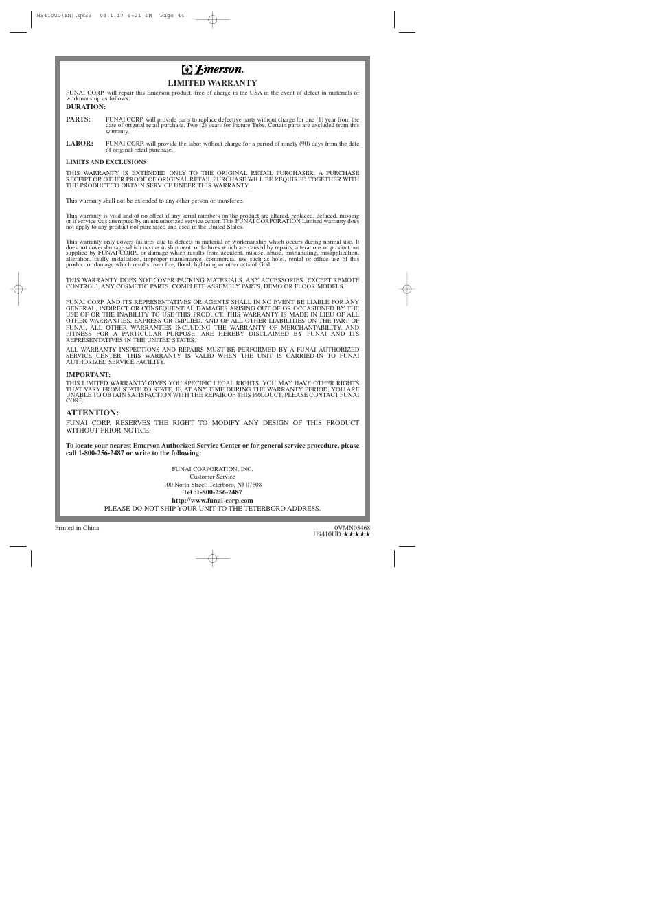 Emerson EWD2203 User Manual | Page 44 / 44