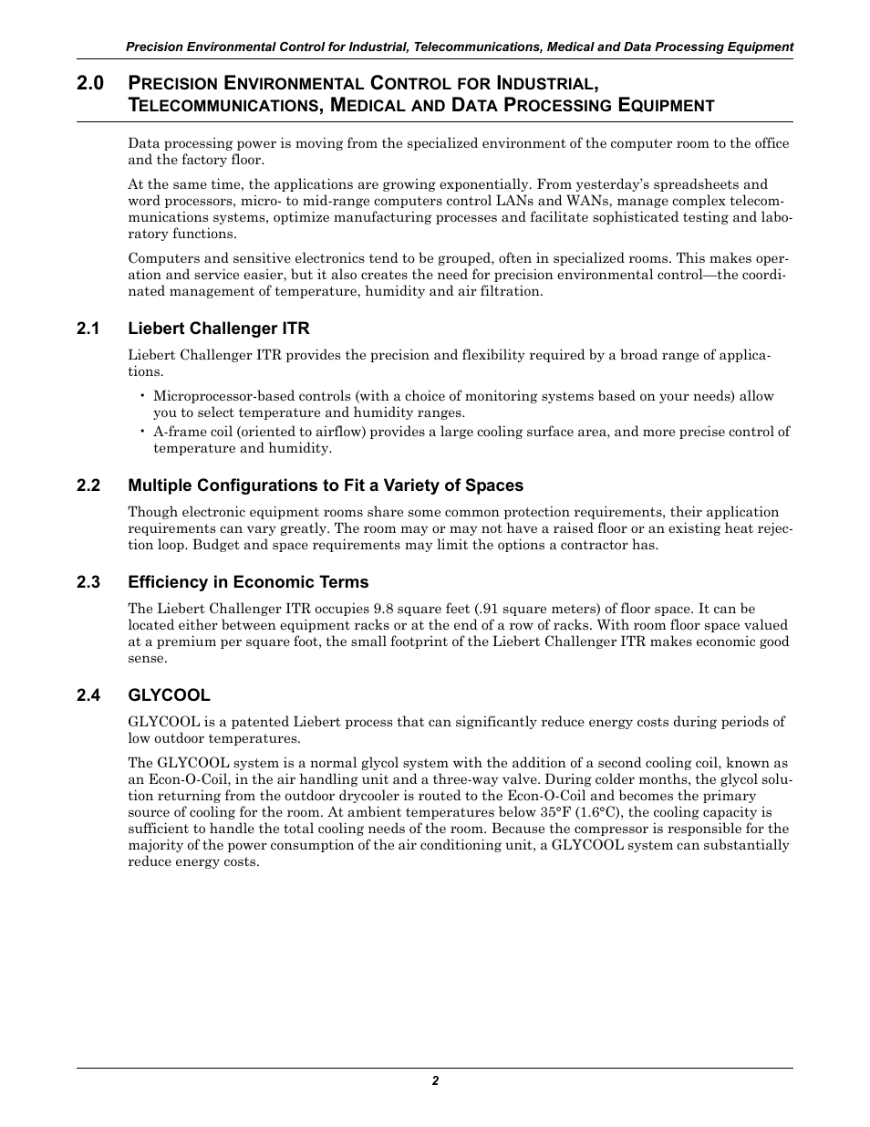 1 liebert challenger itr, 3 efficiency in economic terms, 4 glycool | Recision, Nvironmental, Ontrol, Ndustrial, Elecommunications, Edical, Rocessing | Emerson Liebert Challenger ITR User Manual | Page 10 / 74