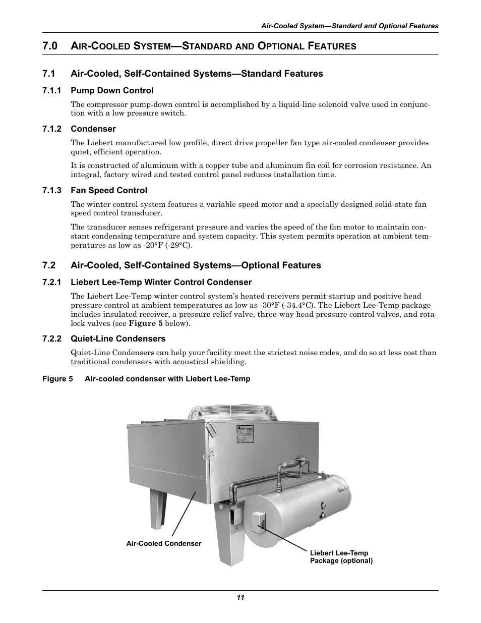 0 air-cooled system-standard and optional features, 1 pump down control, 2 condenser | 3 fan speed control, 1 liebert lee-temp winter control condenser, 2 quiet-line condensers, Ooled, Ystem, Tandard, Ptional | Emerson Liebert Challenger ITR User Manual | Page 19 / 74