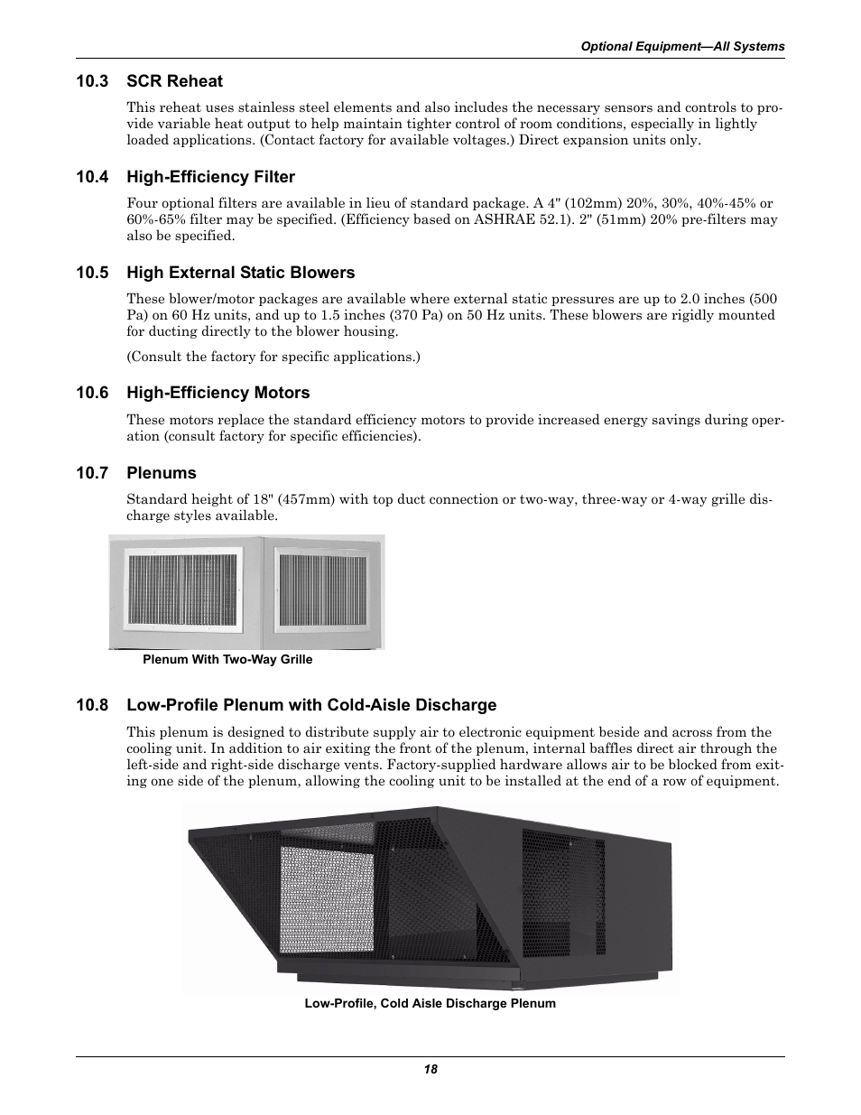 3 scr reheat, 4 high-efficiency filter, 5 high external static blowers | 6 high-efficiency motors, 7 plenums, 8 low-profile plenum with cold-aisle discharge, Scr reheat, High-efficiency filter, High external static blowers, High-efficiency motors | Emerson Liebert Challenger ITR User Manual | Page 26 / 74