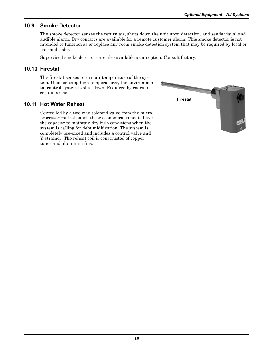 9 smoke detector, 10 firestat, 11 hot water reheat | Smoke detector, 10 firestat 10.11 hot water reheat | Emerson Liebert Challenger ITR User Manual | Page 27 / 74