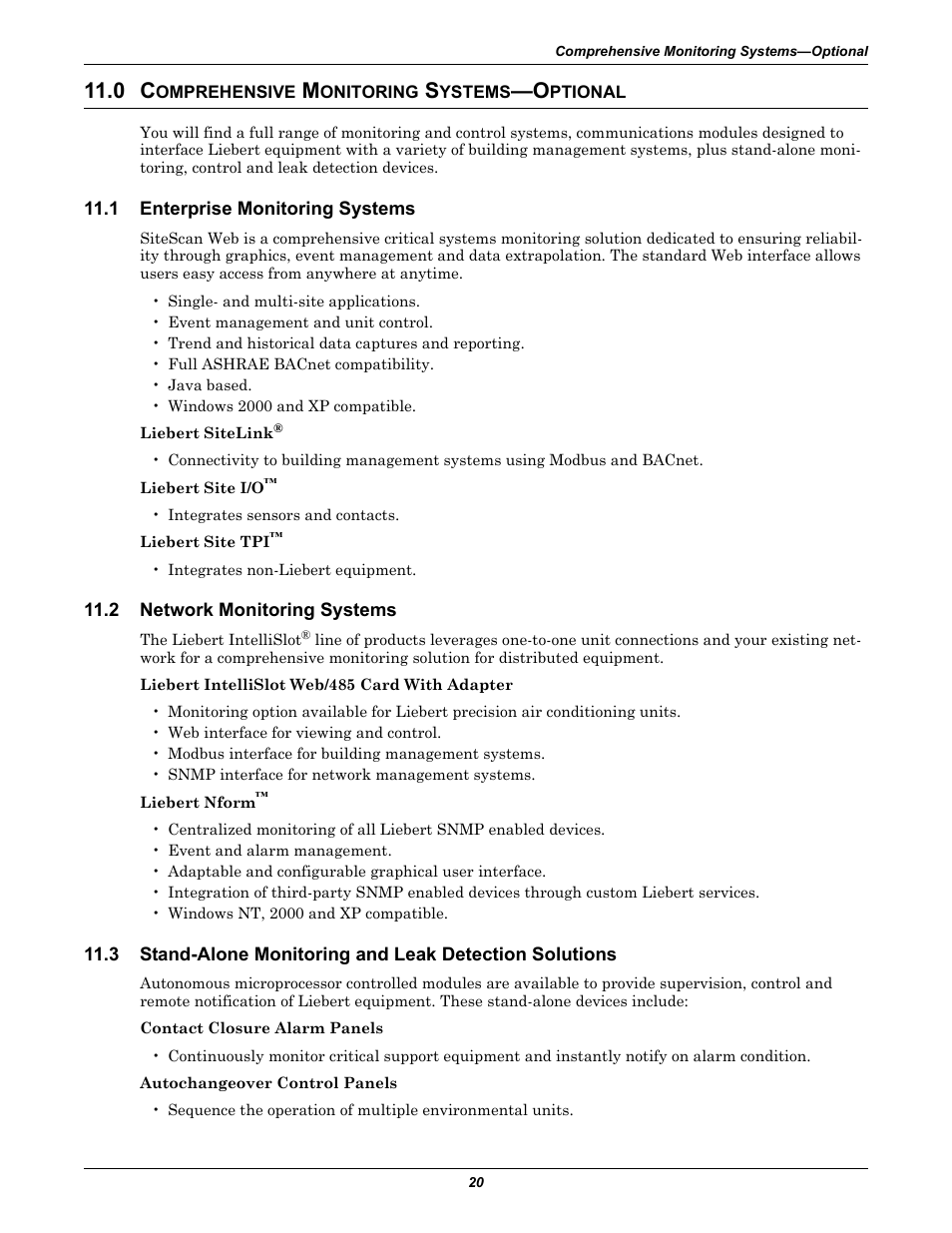 0 comprehensive monitoring systems-optional, 1 enterprise monitoring systems, 2 network monitoring systems | Omprehensive, Onitoring, Ystems, Ptional, Enterprise monitoring systems, Network monitoring systems | Emerson Liebert Challenger ITR User Manual | Page 28 / 74