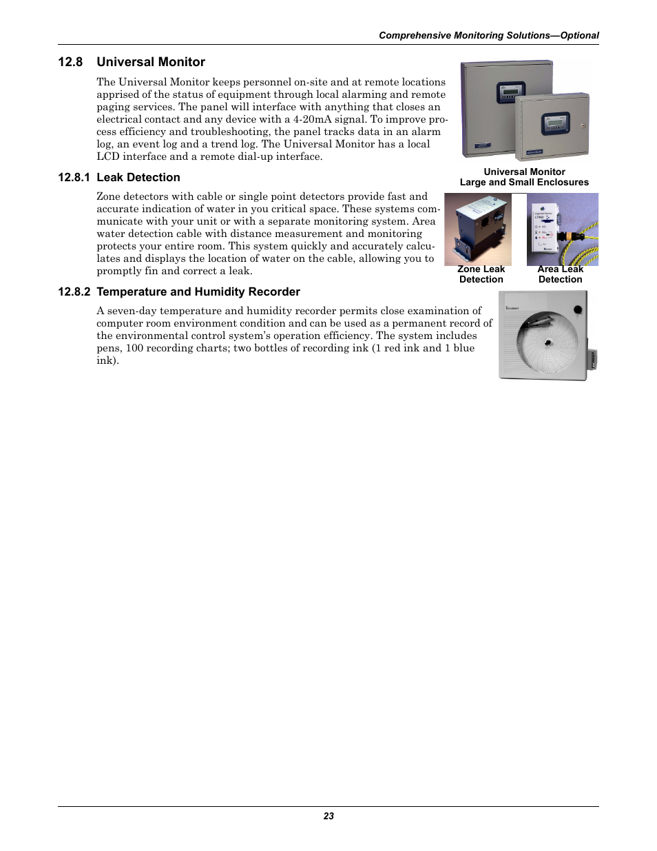 8 universal monitor, 1 leak detection, 2 temperature and humidity recorder | Universal monitor | Emerson Liebert Challenger ITR User Manual | Page 31 / 74