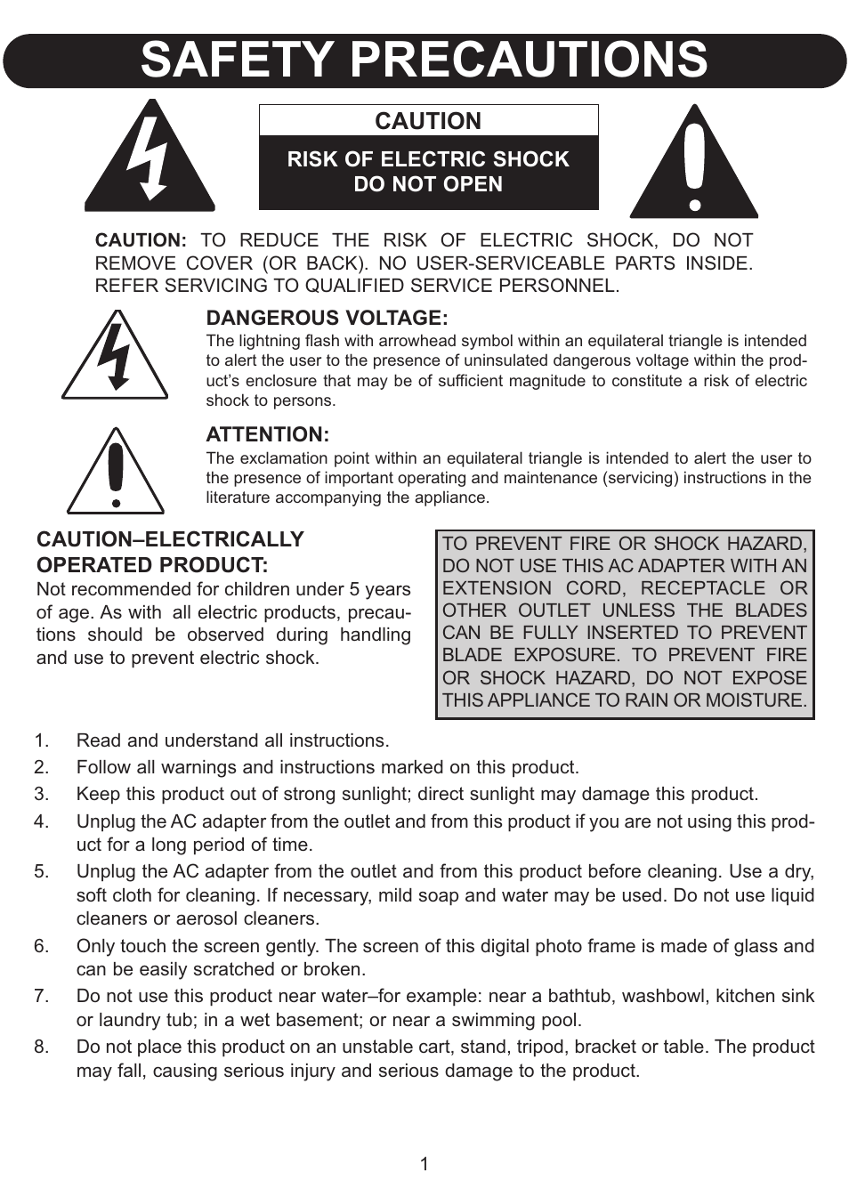 Safety precautions, Caution | Emerson Radio Barbie BAR598 User Manual | Page 2 / 17