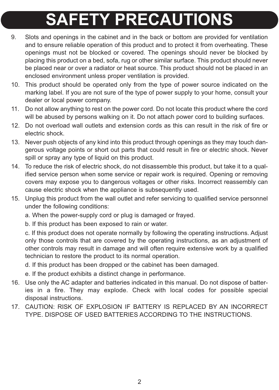 Safety precautions | Emerson Radio Barbie BAR598 User Manual | Page 3 / 17