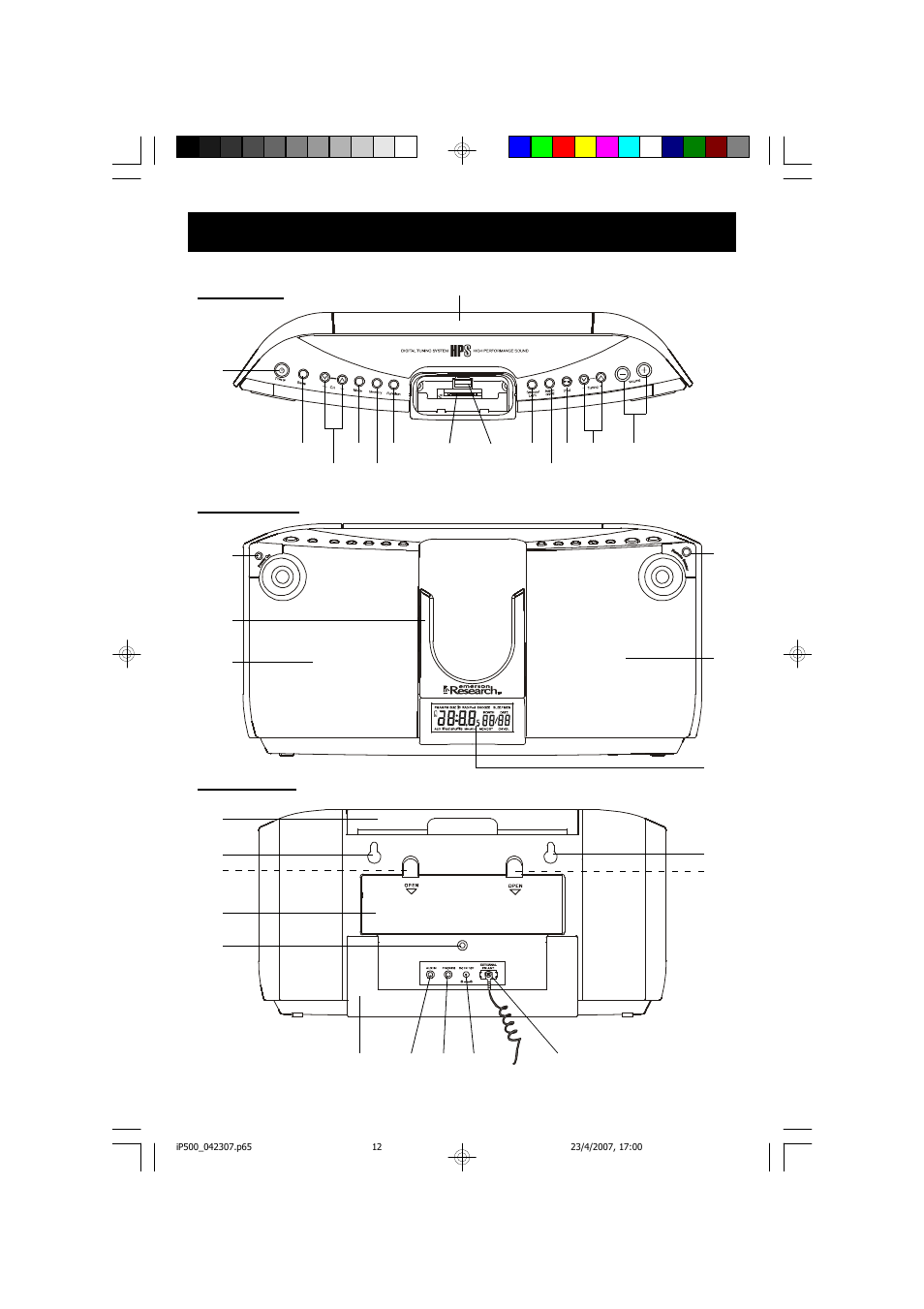 Location of controls and indicators | Emerson Radio iP500 User Manual | Page 13 / 44