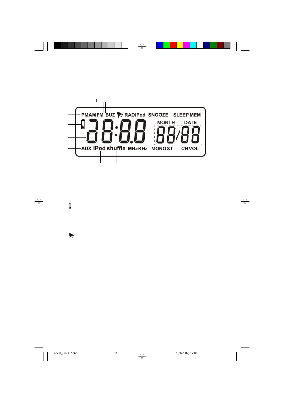 Lcd display | Emerson Radio iP500 User Manual | Page 15 / 44