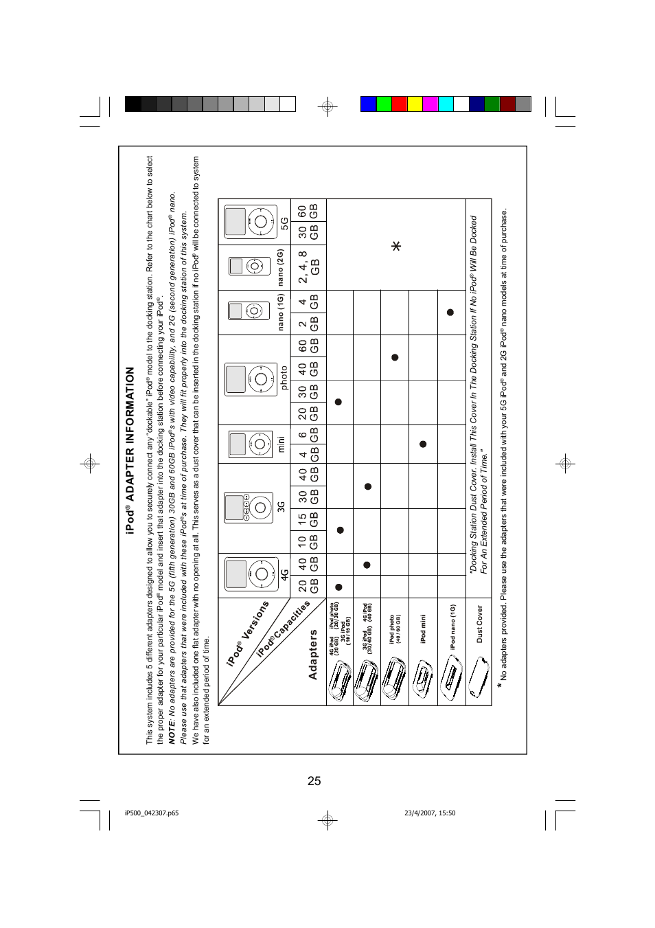 Ip od, Ad a p te r in fo r m at io n, Ada pt er s | Emerson Radio iP500 User Manual | Page 26 / 44