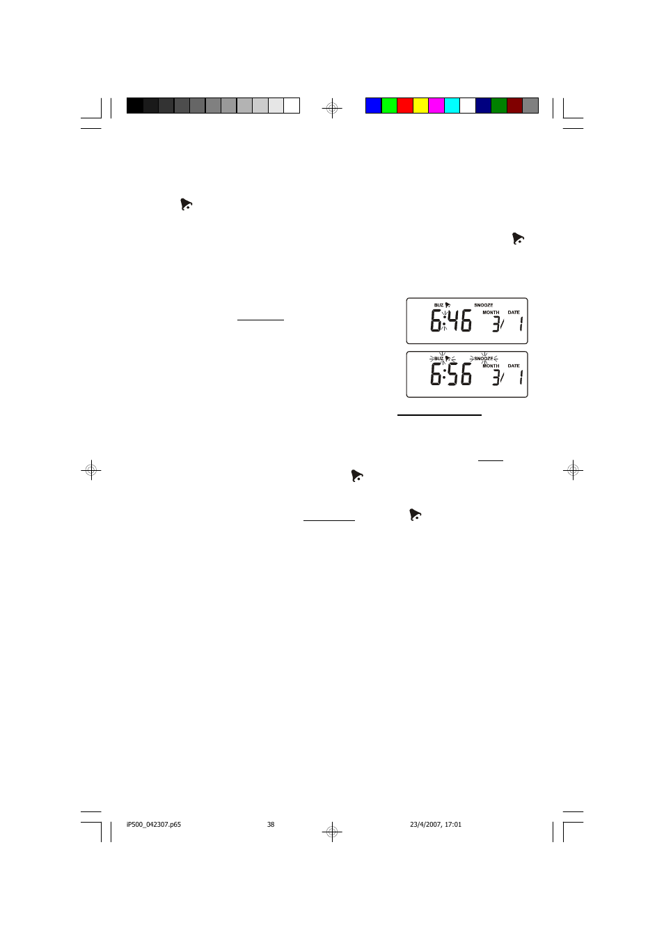 Wake-up to buzzer with auto snooze function, Snooze operation | Emerson Radio iP500 User Manual | Page 39 / 44