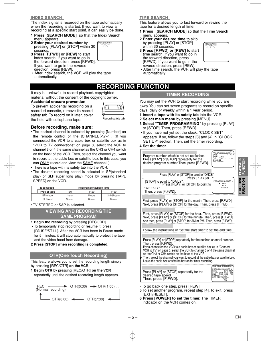 Recording function, Timer recording, Before recording, make sure | Emerson EWV601B User Manual | Page 5 / 8