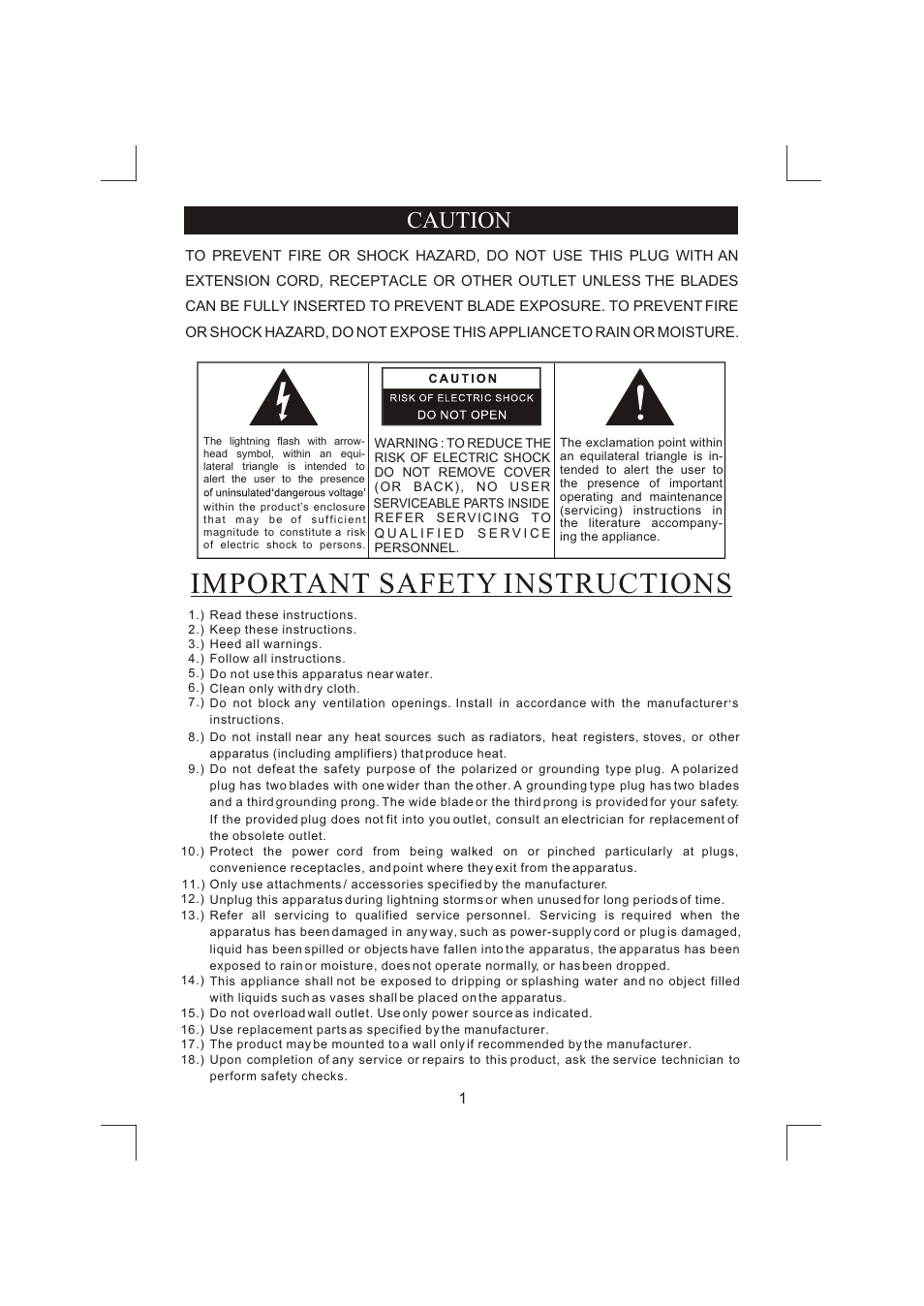 Important safety instructions, Caution | Emerson NR303TTC User Manual | Page 2 / 21