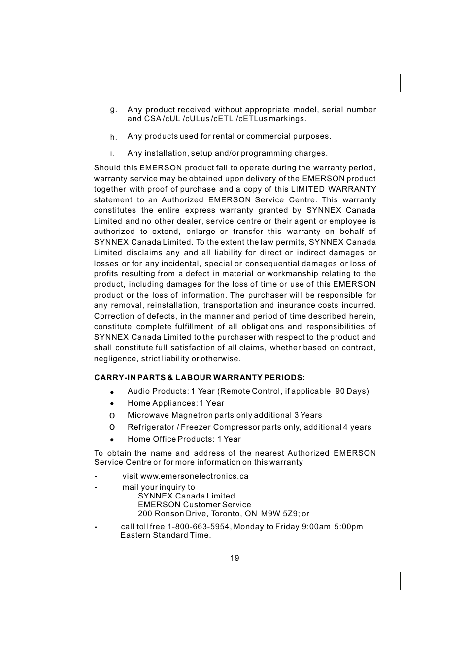 Emerson NR303TTC User Manual | Page 20 / 21