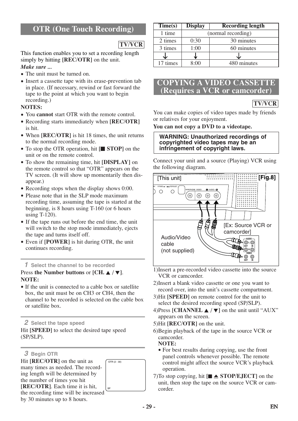 Otr (one touch recording) | Emerson EWC19T5 User Manual | Page 29 / 56