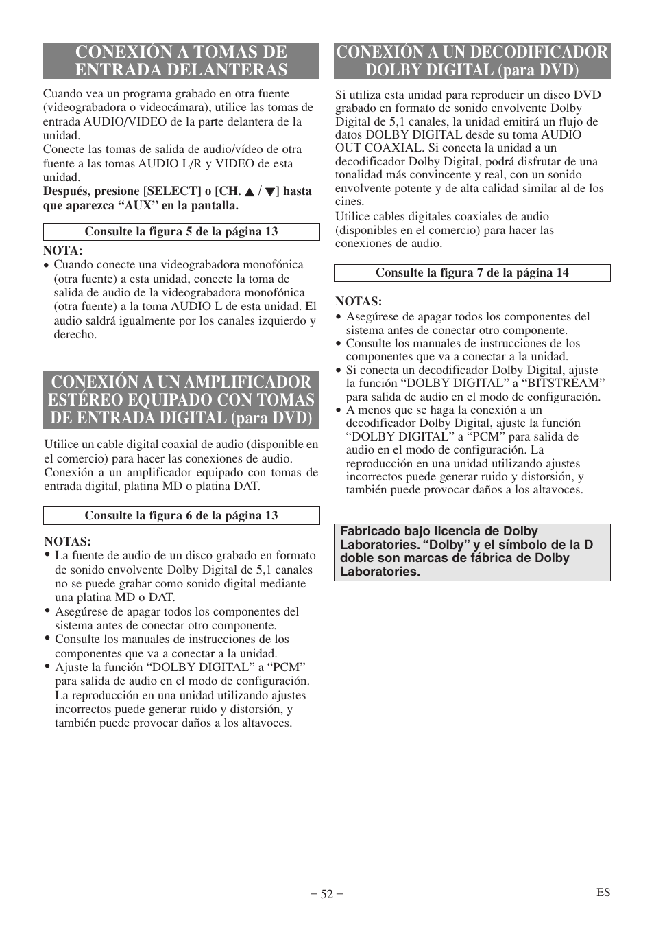 Conexión a tomas de entrada delanteras | Emerson EWC19T5 User Manual | Page 52 / 56