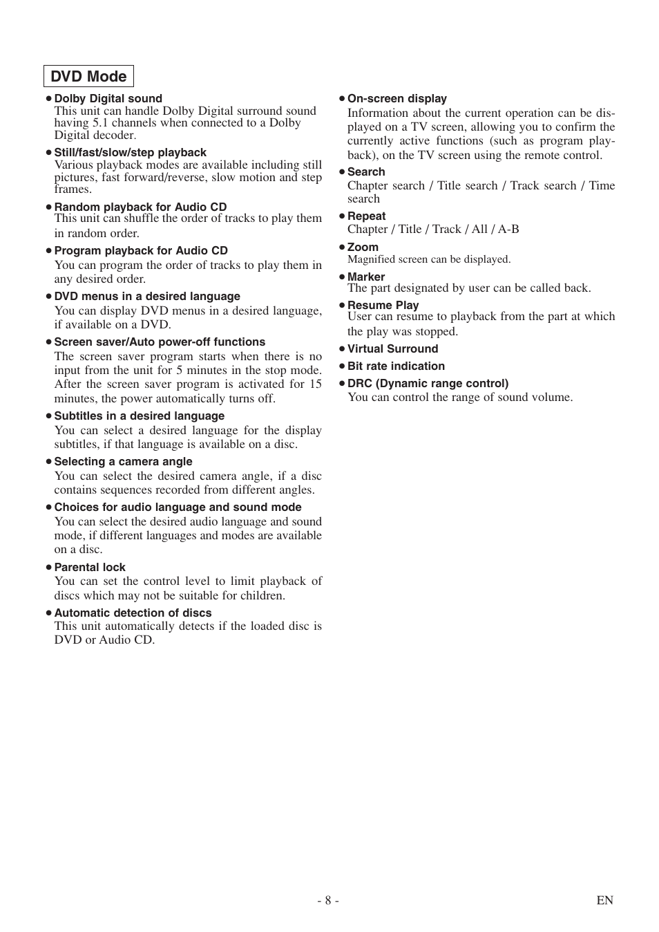 Dvd mode | Emerson EWC19T5 User Manual | Page 8 / 56