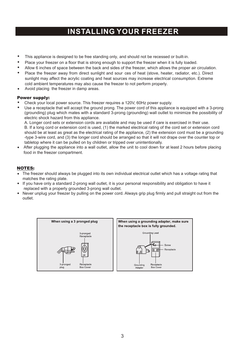 Installing your freezer | Emerson Radio CF450 User Manual | Page 4 / 13