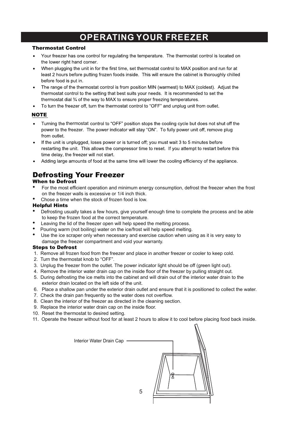 Operating your freezer, Defrosting your freezer | Emerson Radio CF450 User Manual | Page 6 / 13