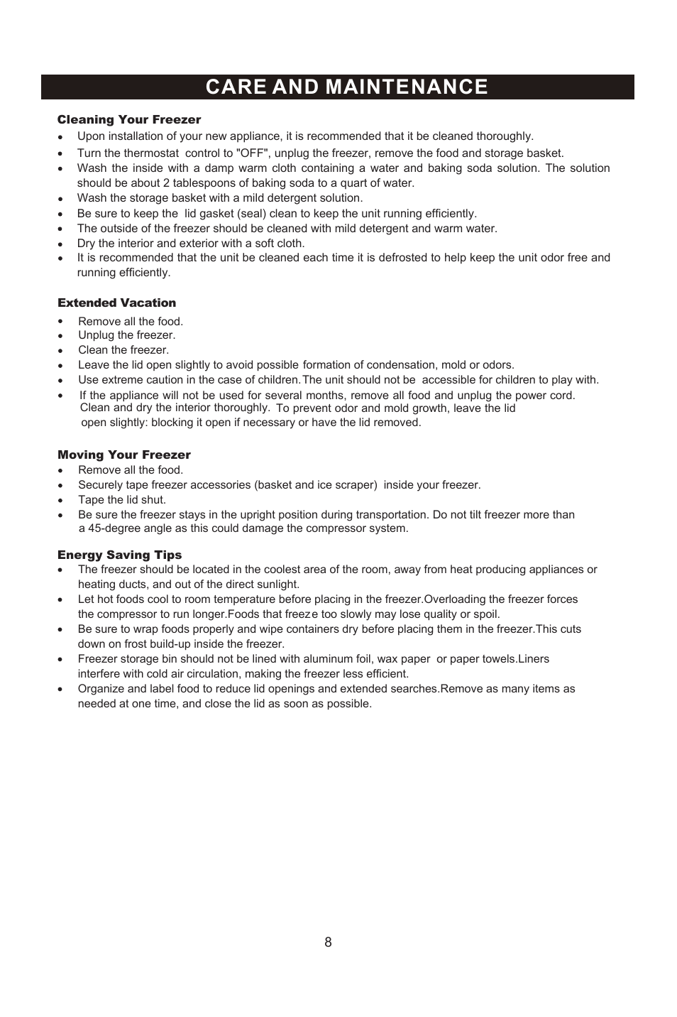 Care and maintenance | Emerson Radio CF450 User Manual | Page 9 / 13