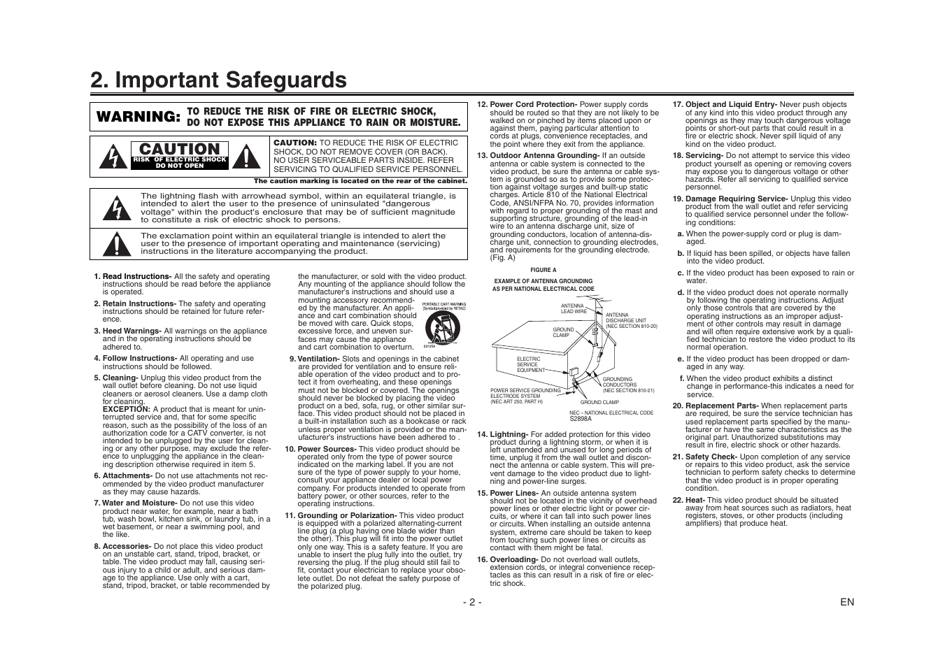 Important safeguards, Caution, Warning | Emerson EWV403 User Manual | Page 2 / 8