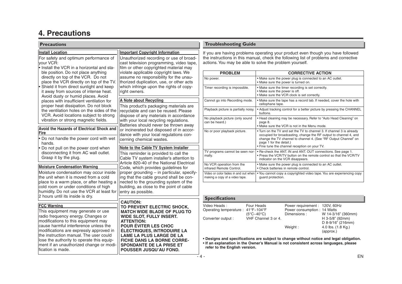 Precautions | Emerson EWV403 User Manual | Page 4 / 8