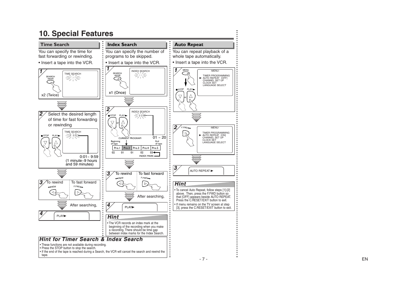 Special features, Hint f, Hint | Emerson EWV403 User Manual | Page 7 / 8