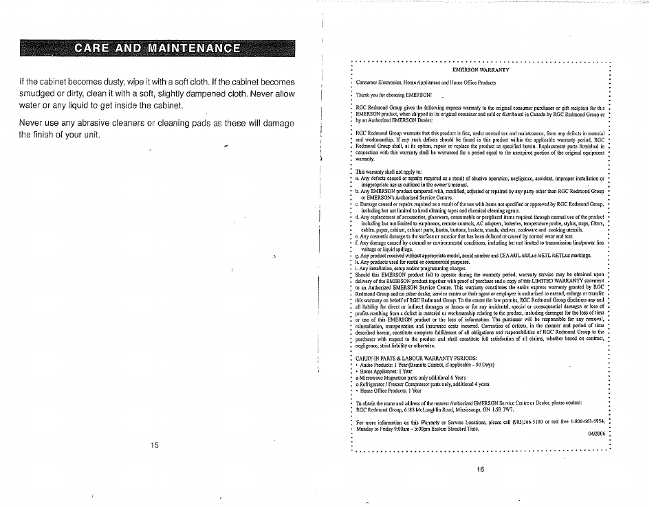 Care and maintenance | Emerson ITONE IP100C User Manual | Page 9 / 9