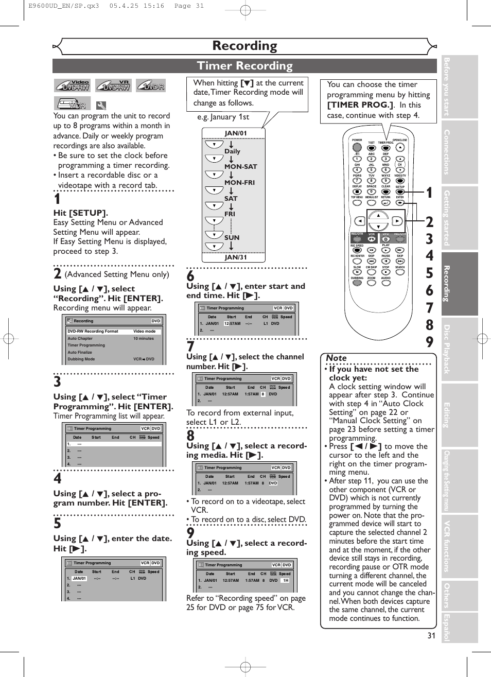 Recording, Timer recording, Using [ k / l ], enter start and end time. hit [ b | Emerson EWR20V5 User Manual | Page 33 / 90
