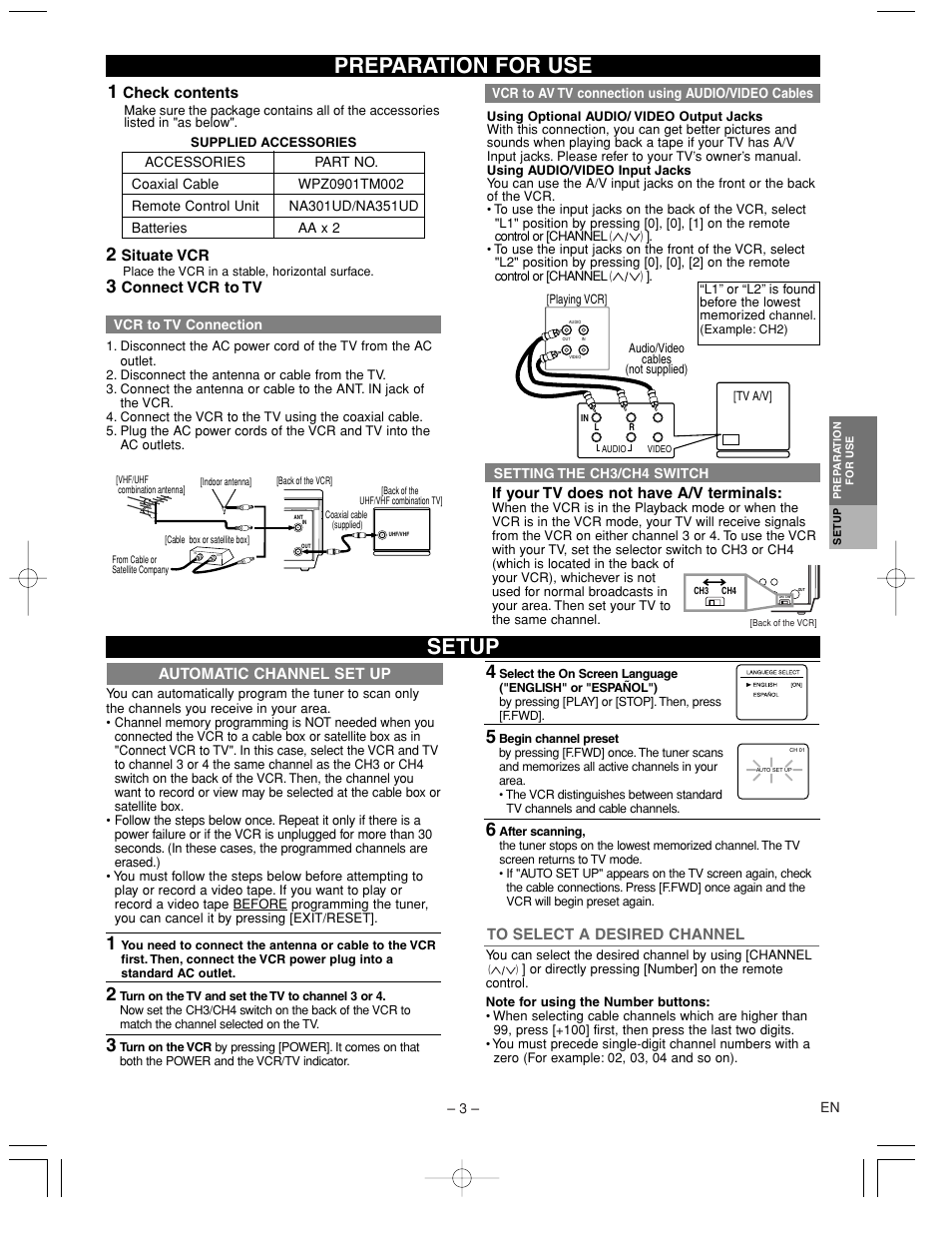 Preparation for use, Setup | Emerson EWV402M User Manual | Page 3 / 8