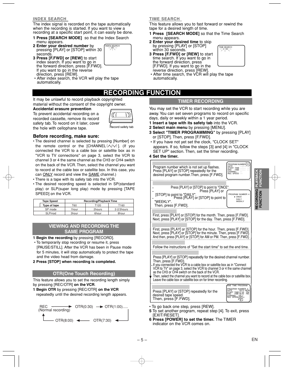 Recording function, Timer recording, Before recording, make sure | Emerson EWV402M User Manual | Page 5 / 8
